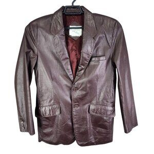 Mens Vintage John Weitz Brown Genuine Leather Blazer Jacket 2 Button Size 40 Reg